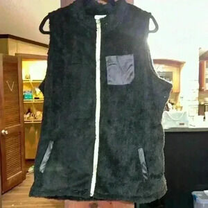 Chic soul black furry teddy vest gold zipper plus sz 2xl #3